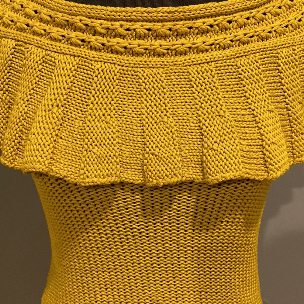 Anthropologie Yellow Off-Shoulder Ruffle Knit Top - Picture 6 of 8